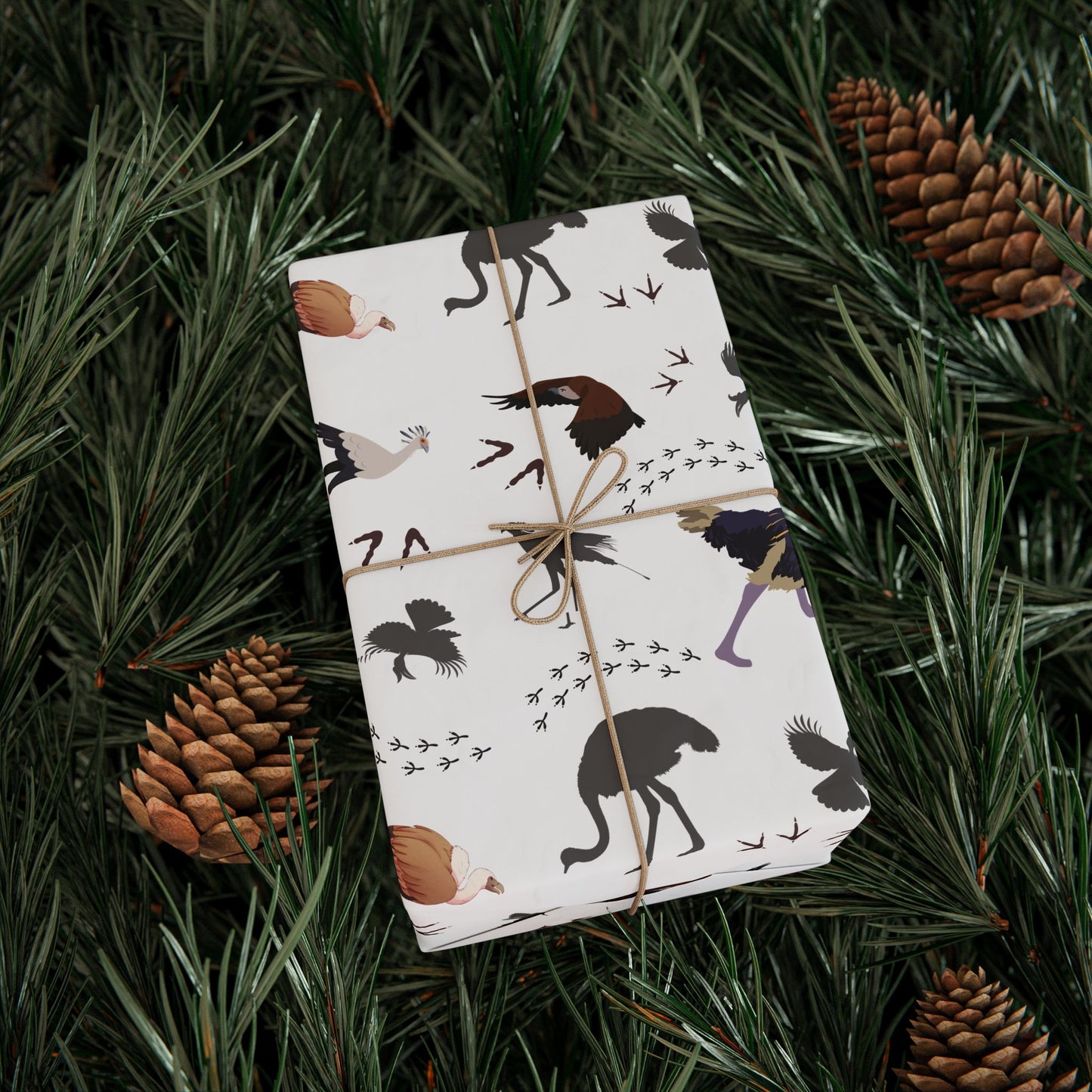 Whimsical Safari Bird Wrapping Paper (White), Eco-Friendly Gift Wrap, Perfect for Birthdays, Holidays, Celebrations, Animal Lovers