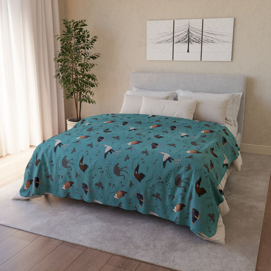 Safari Bird Fleece Sherpa Blanket (Teal)