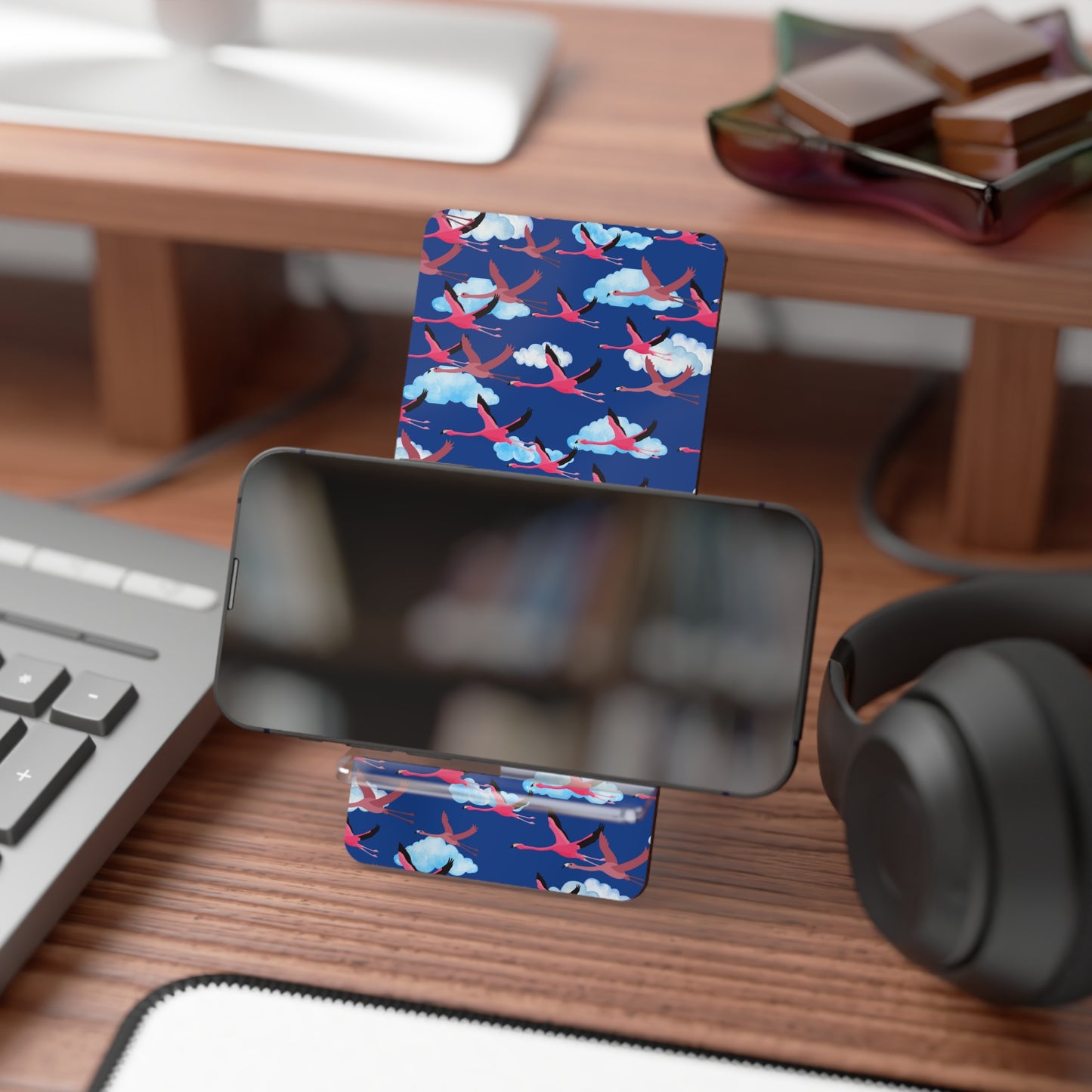Flying Flamingo Smartphone Display Stand, Desk Organizer, Phone Holder, Cute Gift for Bird Lovers, Home Office Decor, Unique Tech Accessory