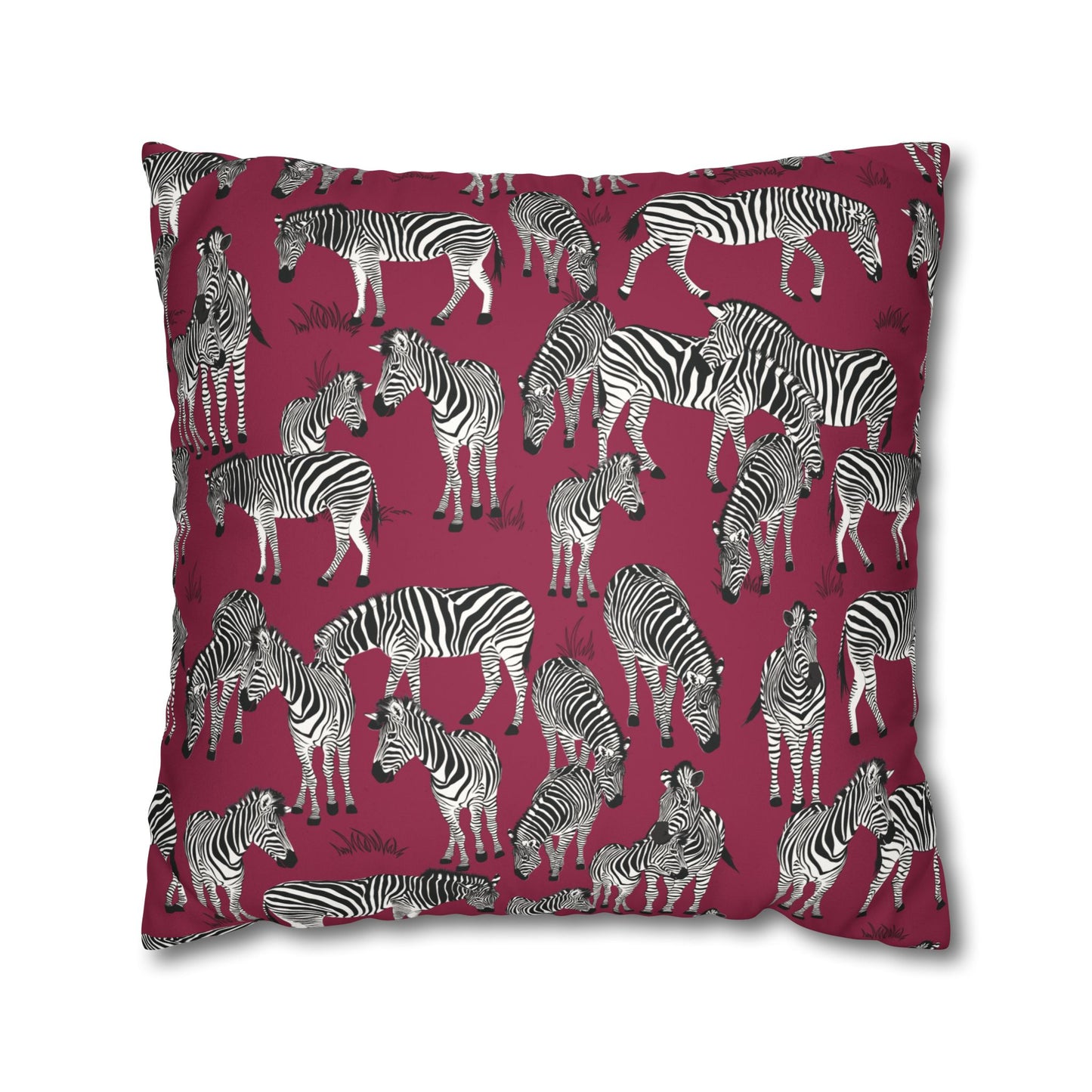 Zebra Herd Lux Faux Suede Throw Pillow Cover – 18" x 18" & 20" x 20" (Crimson Berry)