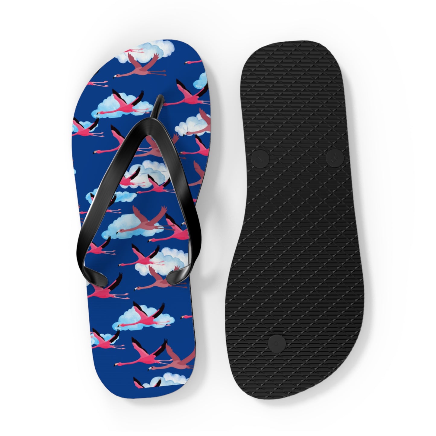 Flying Flamingo Print Flip Flops (Blue), Summer Sandals, Beach Footwear, Vacation Essentials, Gift for Nature Lovers, Cute Outdoor Wear