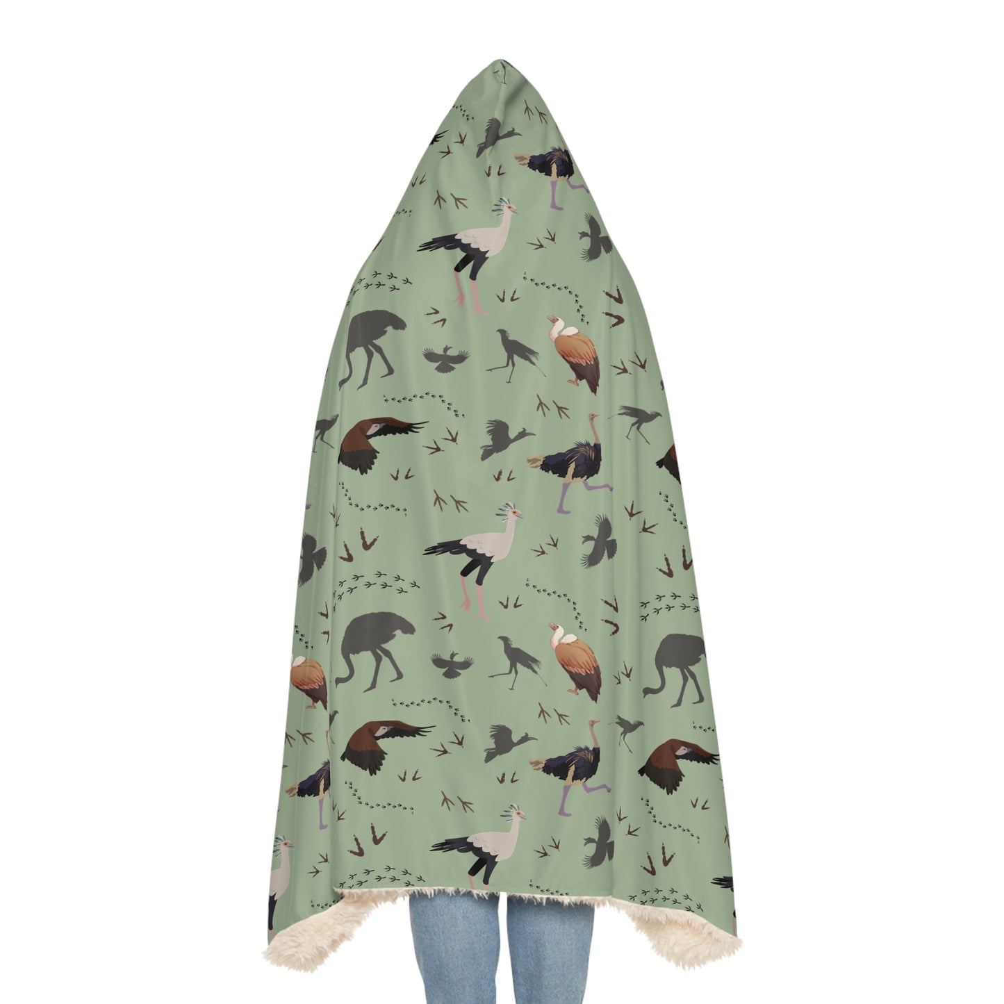 Hooded Snuggle Blanket - Whimsical Safari Bird Print (Sage)