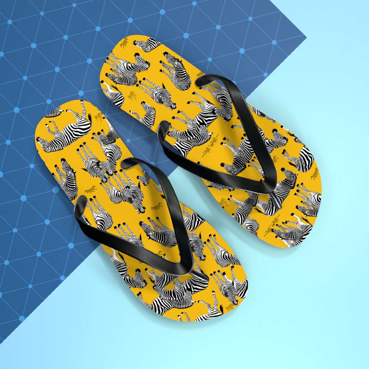 Zebra Print Flip Flops (Yellow), Summer Sandals, Beach Footwear, Vacation Essentials, Gift for Nature Lovers, Cute Outdoor Wear