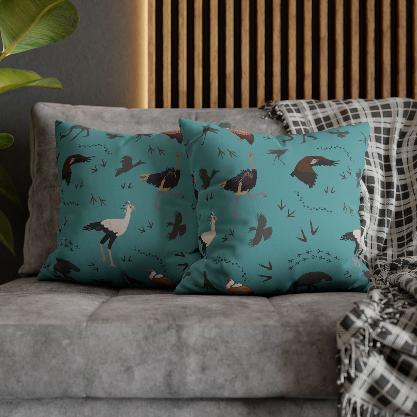 Safari Bird Lux Faux Suede Pillow Cover (Teal) – 18" x 18" & 20" x 20"