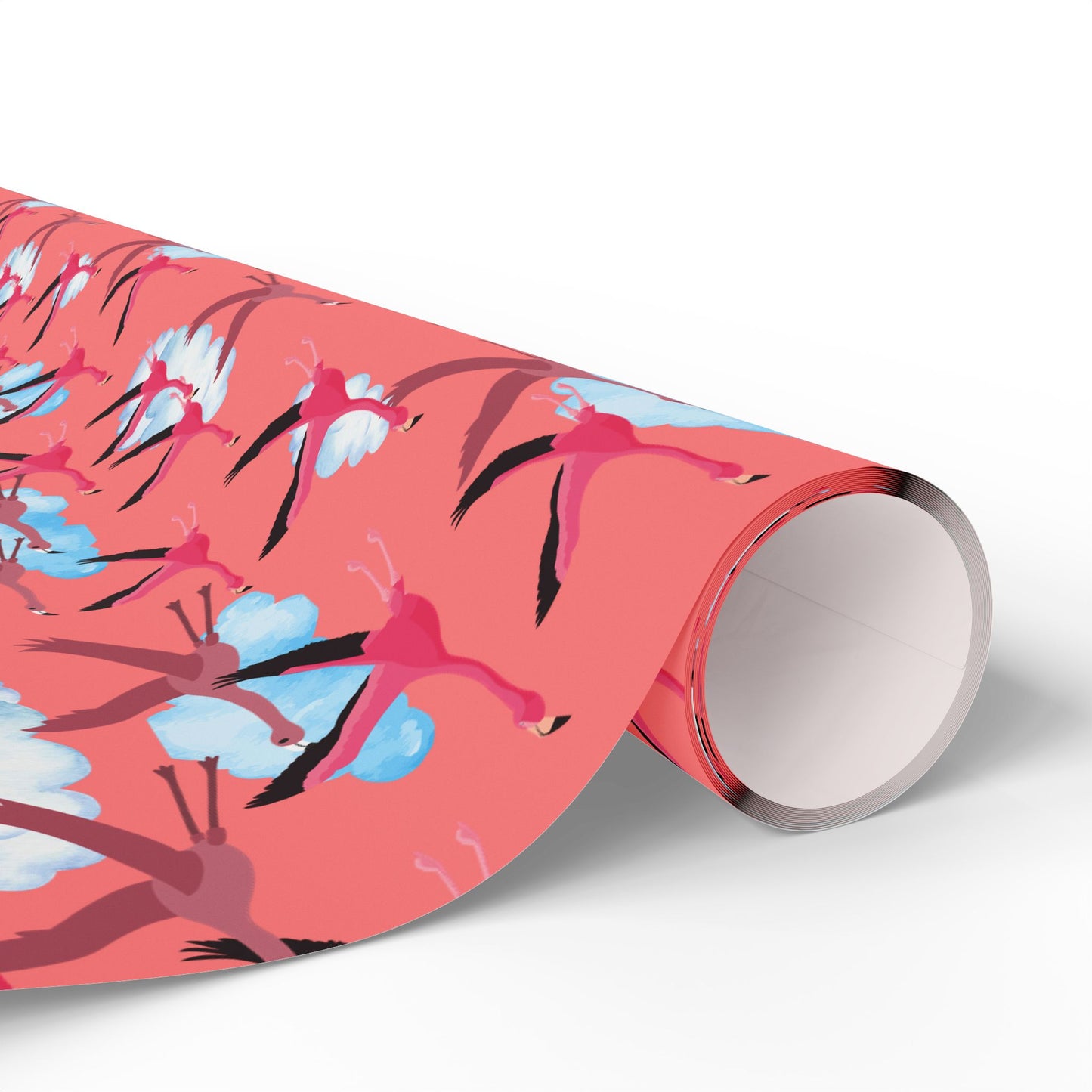 Whimsical Flying Flamingo Wrapping Paper (Coral Pink)