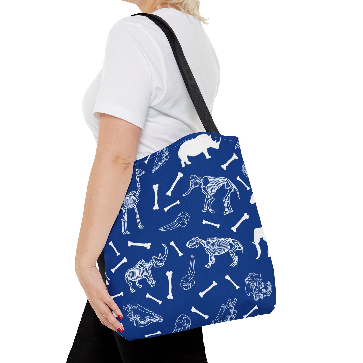 Whimsical Animal Skeletons Tote Bag (Blue), Perfect for Animal Lovers, Halloween, Eco-Friendly Bag, Gift for Pet Owners, Shopping Bag, Halloween Gift