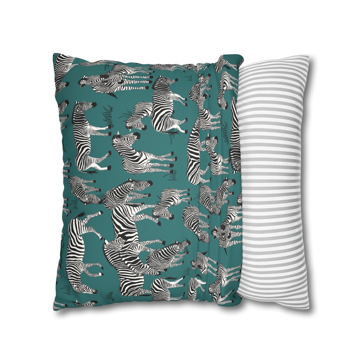 Zebra Herd Lux Faux Suede Throw Pillow Cover – 18" x 18" & 20" x 20" (Jade Sea)