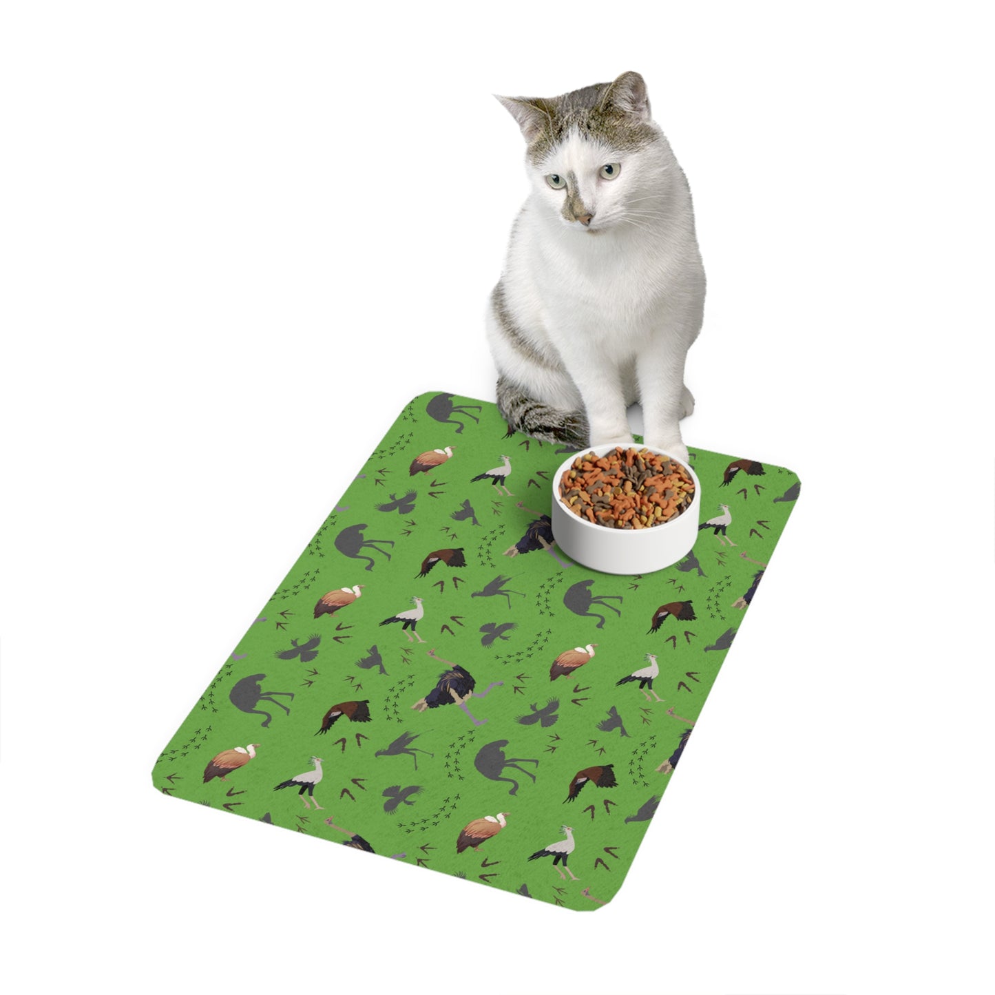 Whimsical Safari Bird Pet Food Mat for Dogs & Cats, Non-Slip Pet Feeding Place, Cute Animal Print, Dog/Cat Feeding Mat, Home Decor for Pet Lovers