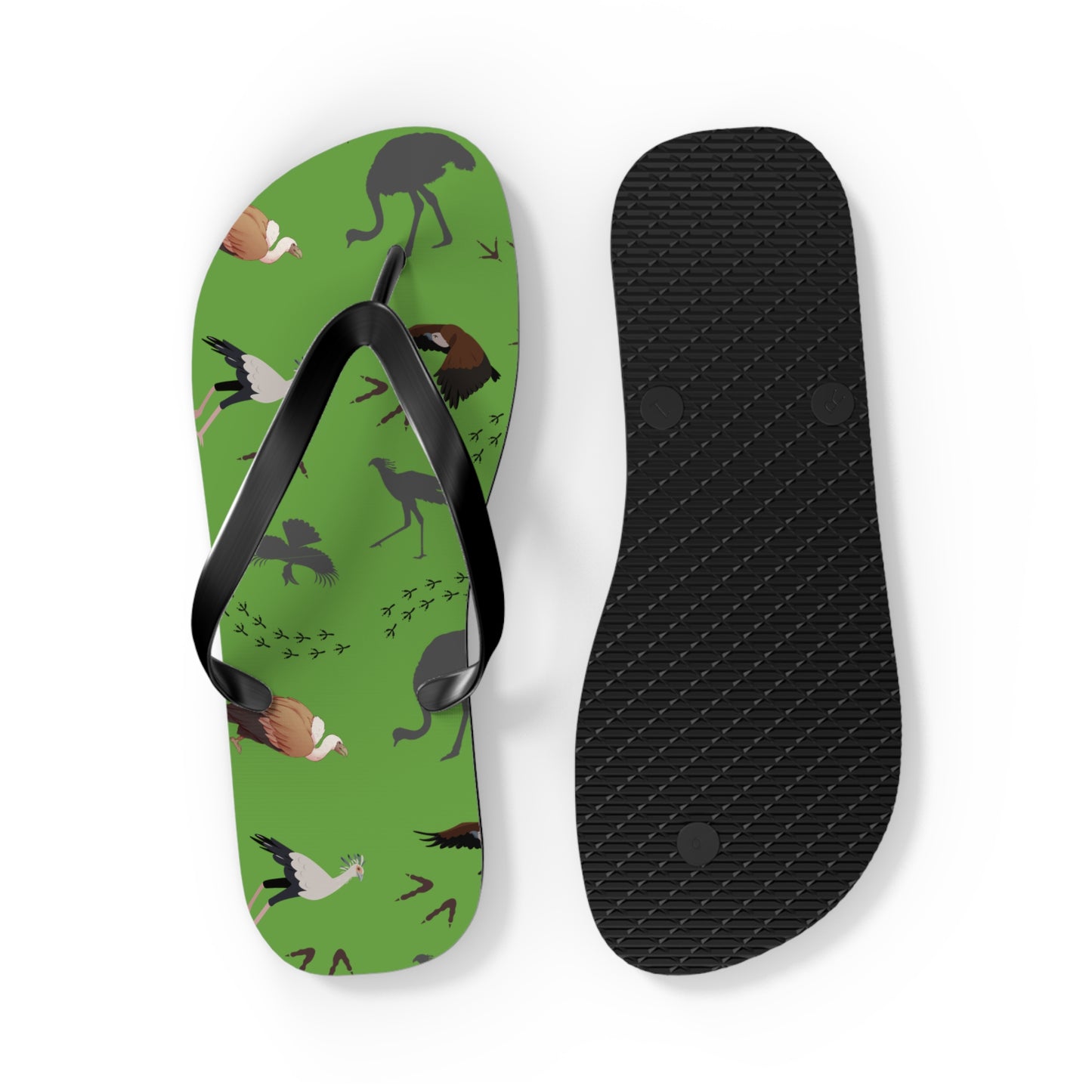 Safari Bird Print Flip Flops (Green), Summer Sandals, Beach Footwear, Vacation Essentials, Gift for Nature Lovers, Cute Outdoor Wear