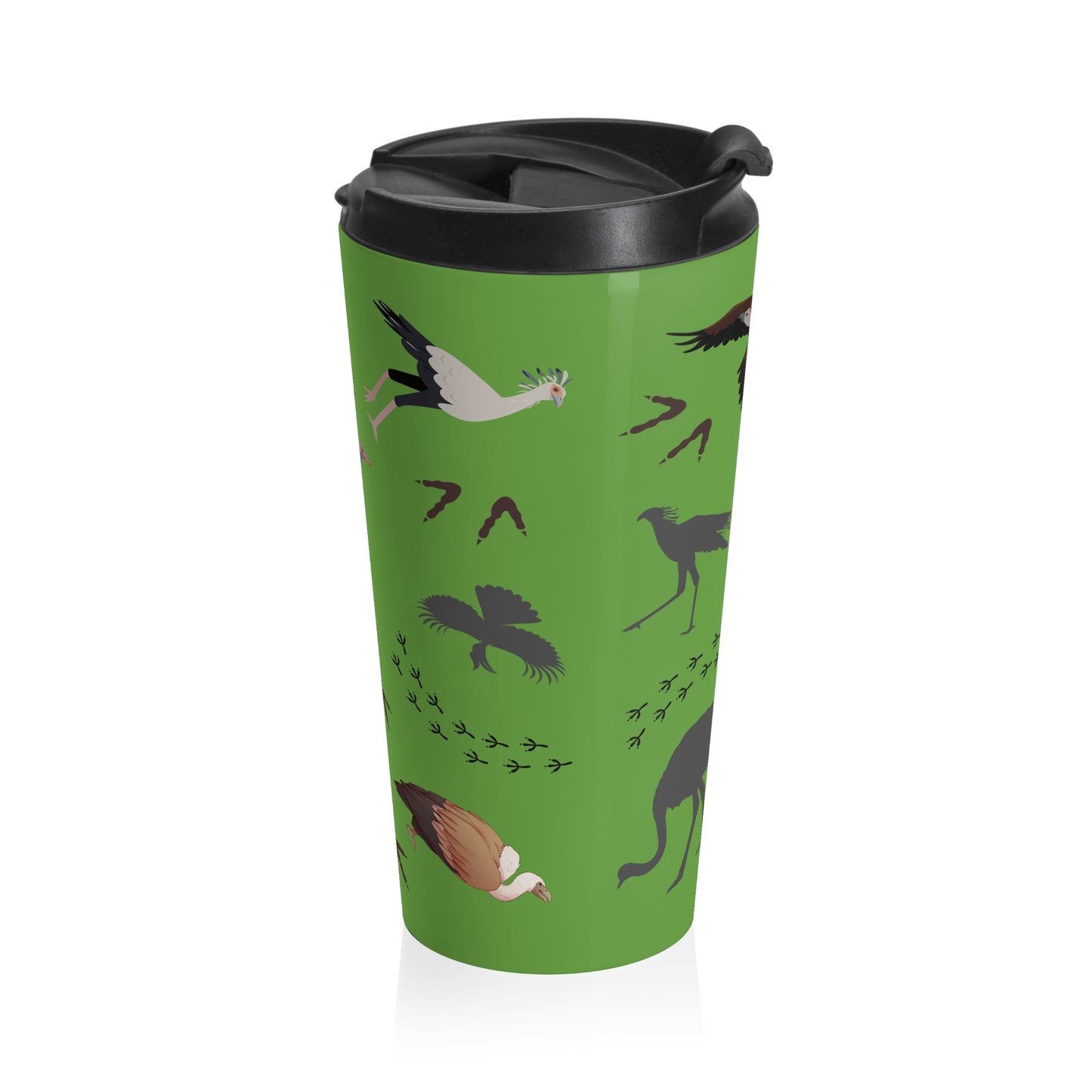Safari Bird Pattern Stainless Steel Travel Mug (Green), Bird Lover Gift, Coffee Cup for Outdoor Adventures, Animal Prints, Eco-Friendly Travel Accessory