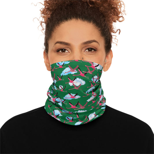 Colorful Lightweight Gaiter with Flying Flamingo Design (Dark Green), Outdoor Accessory, Unique Gift, Hiking Gear, Nature-Themed Scarf
