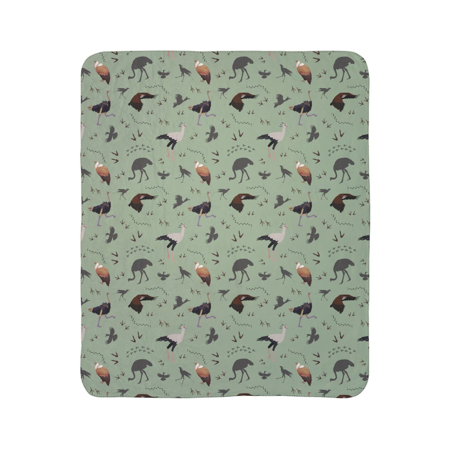 Safari Bird Fleece Sherpa Blanket (Sage)