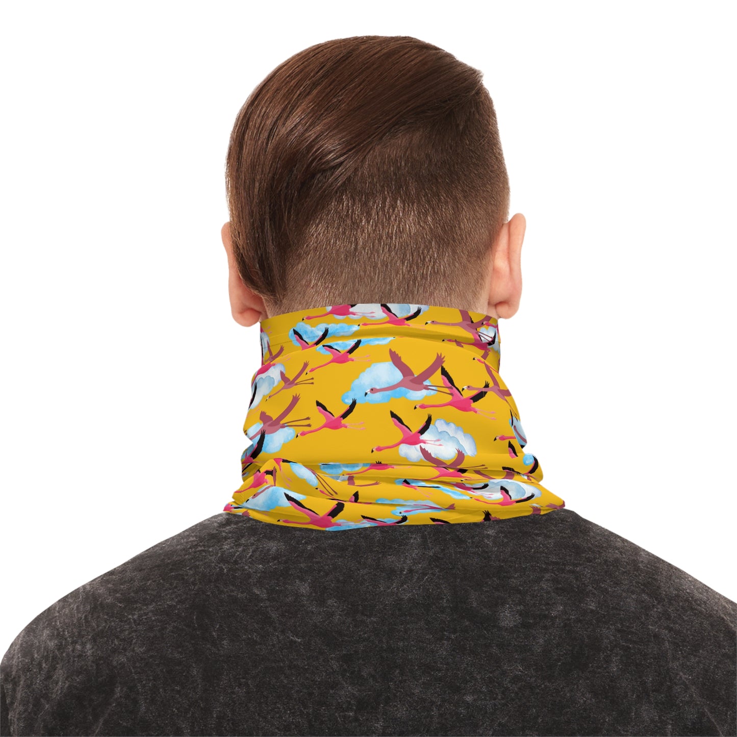 Colorful Lightweight Neck Gaiter with Flying Flamingo Design (Yellow), Outdoor Accessory, Unique Gift, Hiking Gear, Nature-Themed Scarf