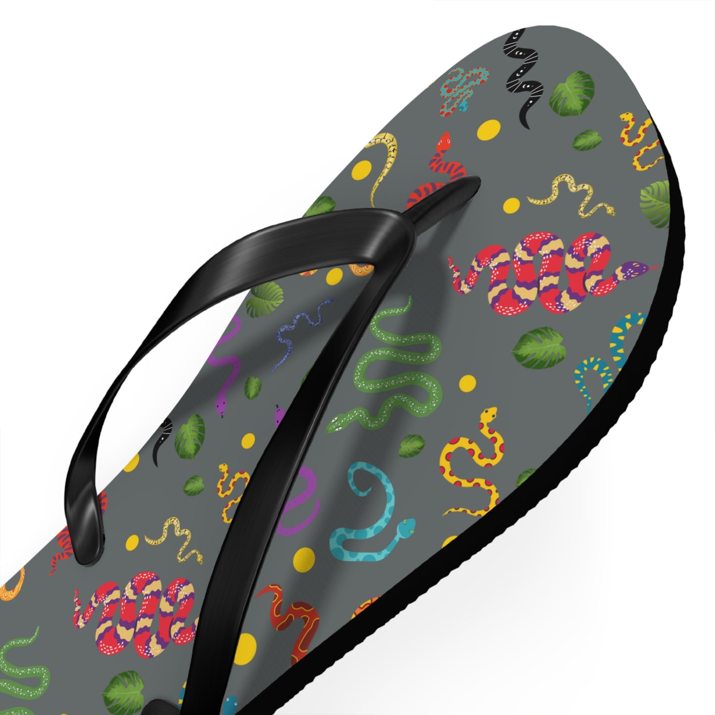 Dancing Snake Print Flip Flops, Summer Sandals, Beach Footwear, Vacation Essentials, Gift for Nature Lovers, Cute Outdoor Wear