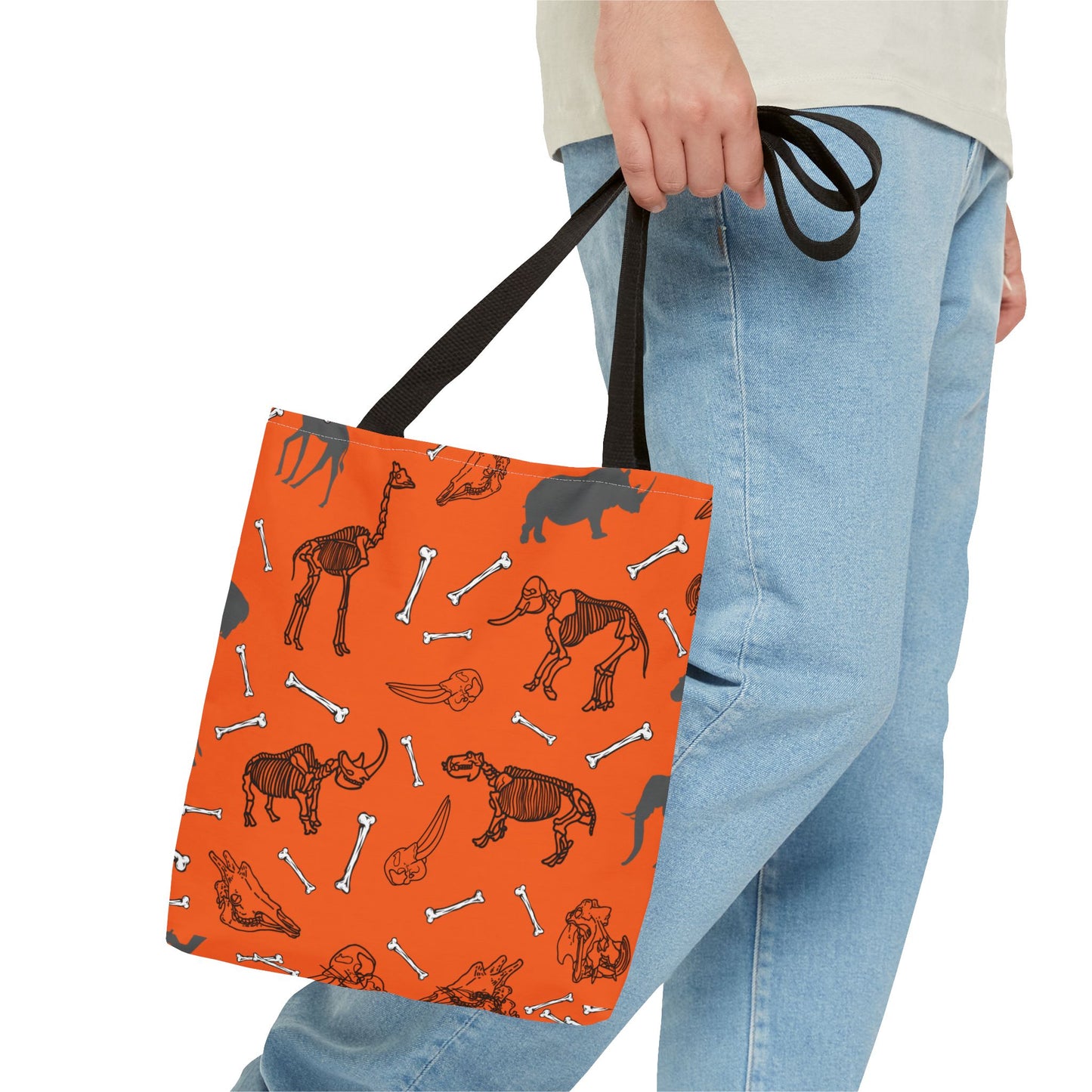 Whimsical Herbivore Animal Skeletons Tote Bag (Orange), Perfect for Animal Lovers, Halloween, Eco-Friendly Bag, Gift for Pet Owners, Shopping Bag, Halloween Gift