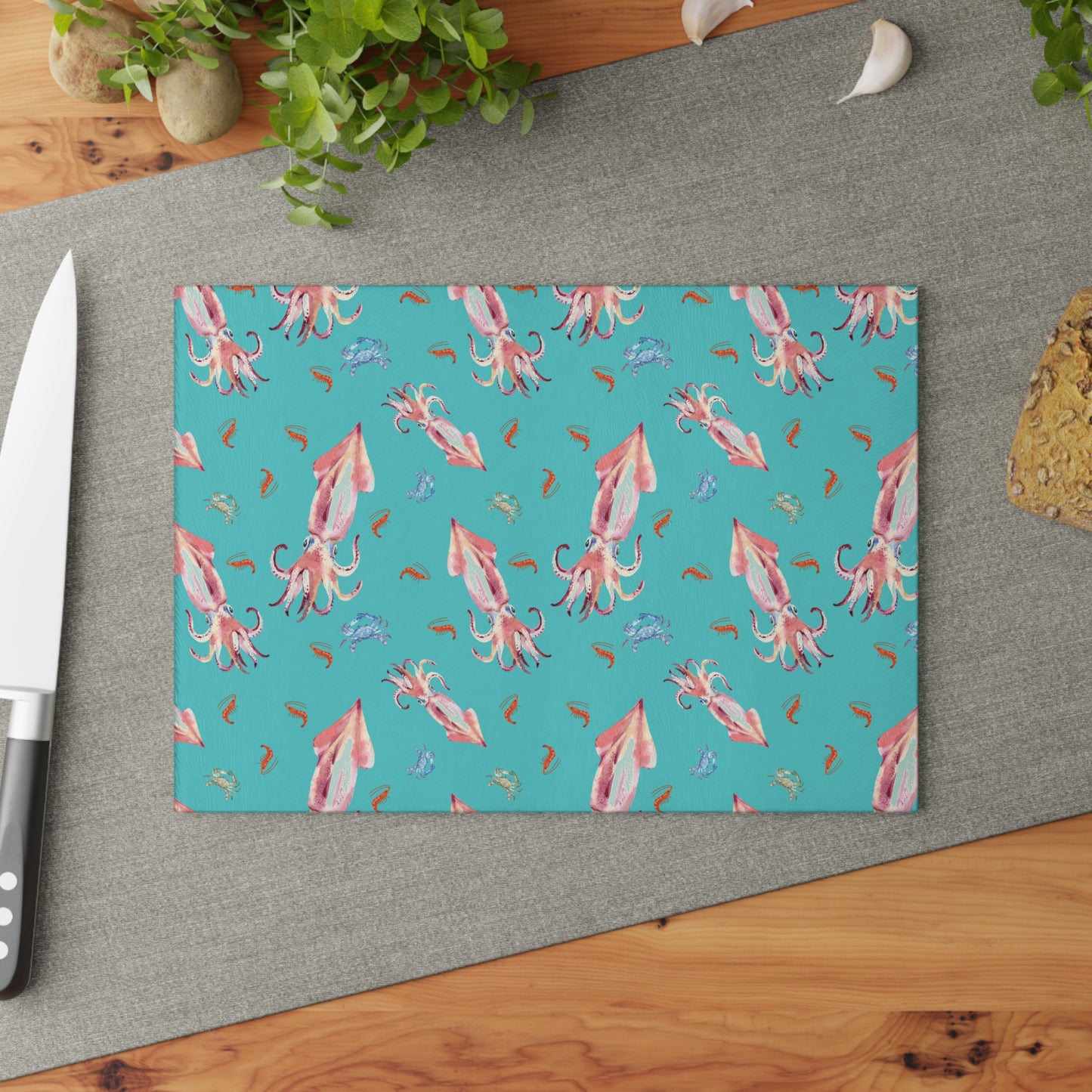 Squid Dining  - Glass Cutting Board
