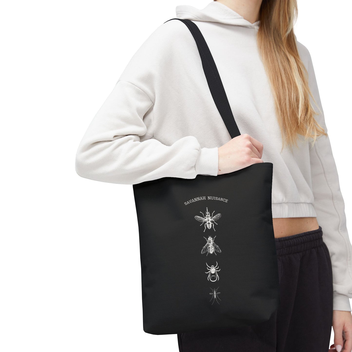 Savannah Nuisance Insect-Themed Tote Bag | Eco-Friendly Reusable Shopping Bag, Bee Lover Gift, Nature Enthusiast Accessory, Black AOP