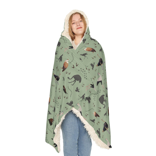 Hooded Snuggle Blanket - Whimsical Safari Bird Print (Sage)