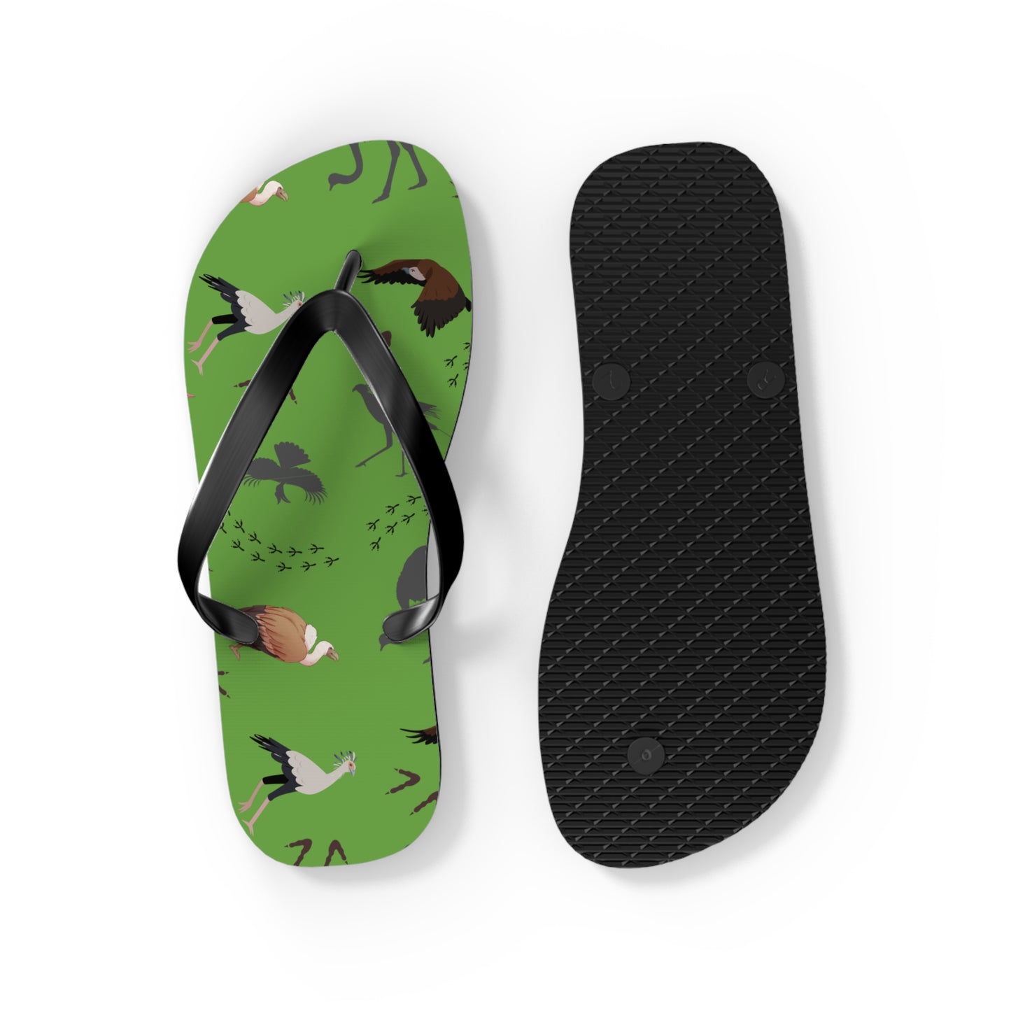Safari Bird Print Flip Flops (Green), Summer Sandals, Beach Footwear, Vacation Essentials, Gift for Nature Lovers, Cute Outdoor Wear