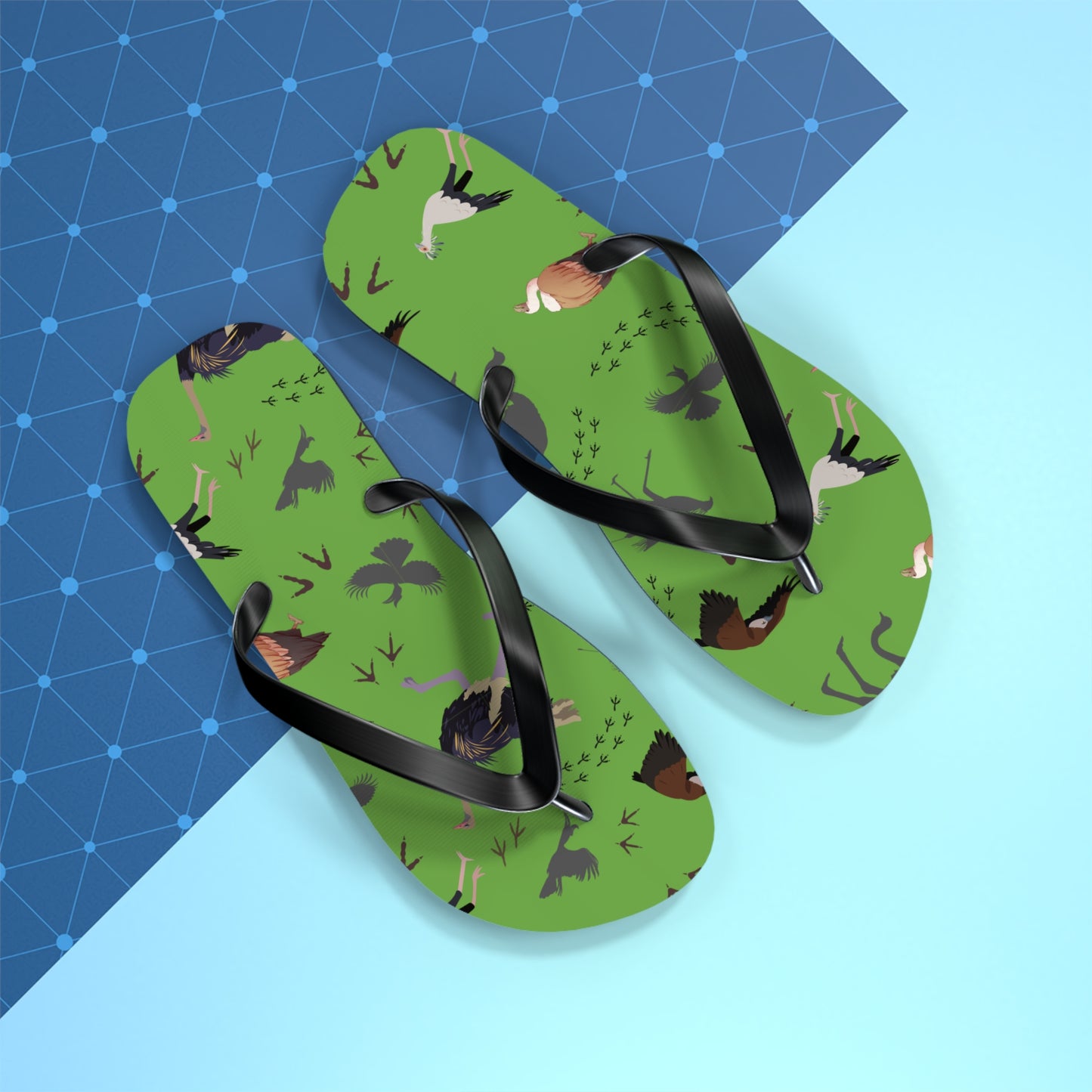 Safari Bird Print Flip Flops (Green), Summer Sandals, Beach Footwear, Vacation Essentials, Gift for Nature Lovers, Cute Outdoor Wear