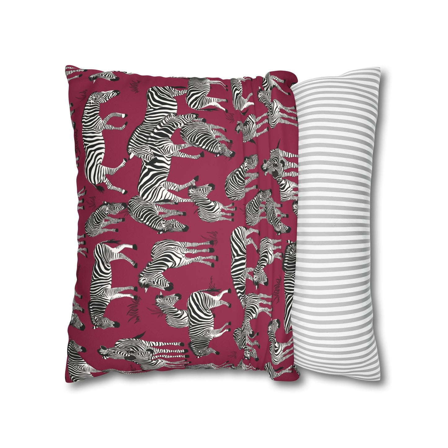 Zebra Herd Lux Faux Suede Throw Pillow Cover – 18" x 18" & 20" x 20" (Crimson Berry)