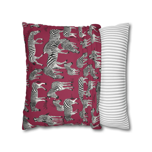 Zebra Herd Lux Faux Suede Throw Pillow Cover – 18" x 18" & 20" x 20" (Crimson Berry)