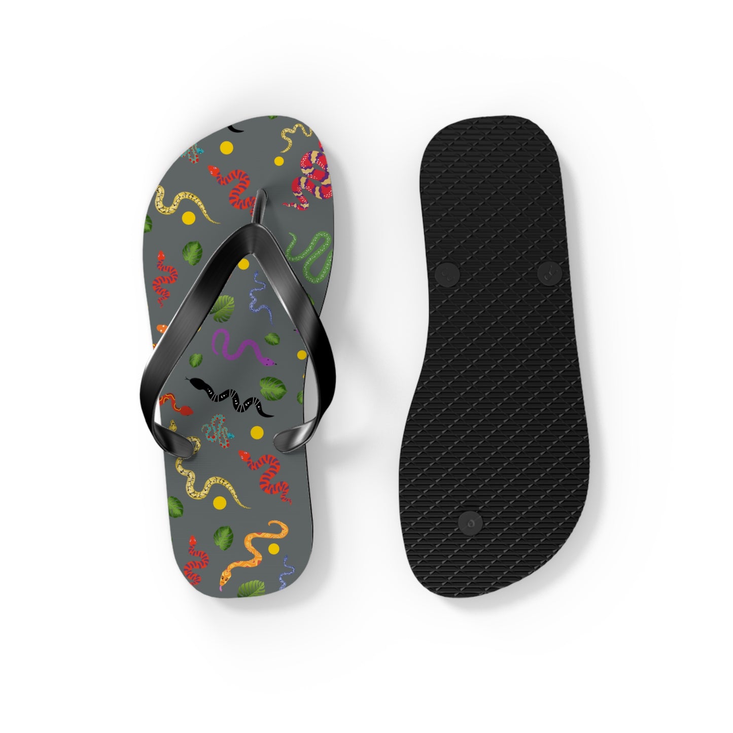 Dancing Snake Print Flip Flops, Summer Sandals, Beach Footwear, Vacation Essentials, Gift for Nature Lovers, Cute Outdoor Wear