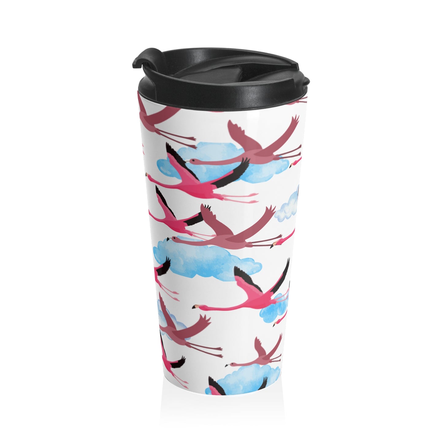 Flying Flamingo Pattern Stainless Steel Travel Mug | Stylish Travel Tumbler | Perfect Gift for Animal Lovers, Nature Enthusiasts, or Travel Junkies
