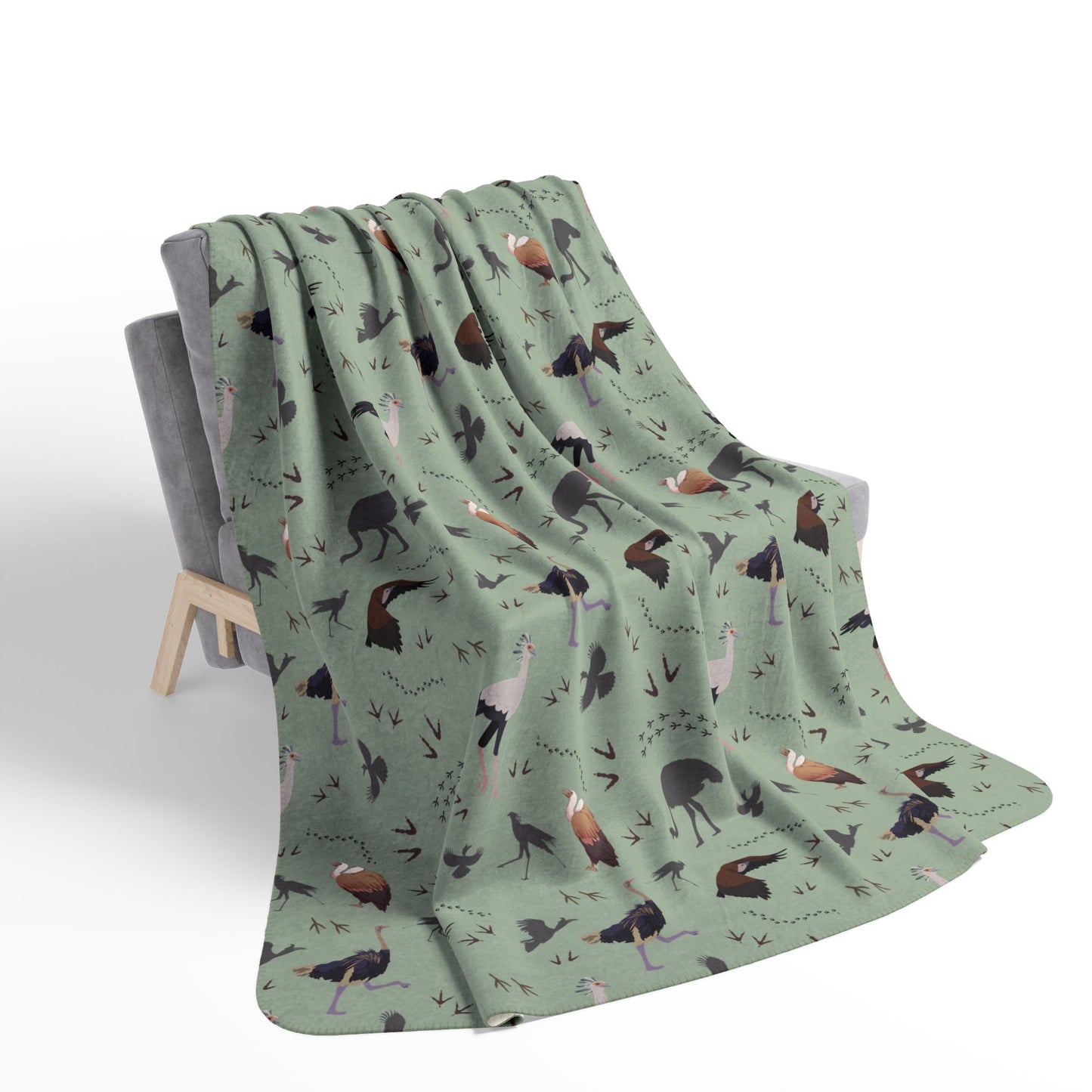Safari Bird Fleece Sherpa Blanket (Sage)