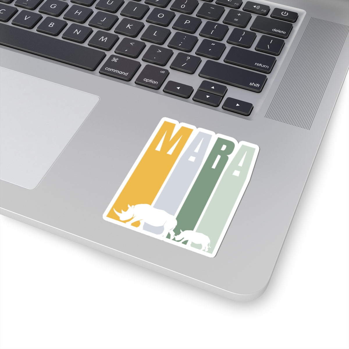 Safari Themed, Mummy and baby Rhino, Masai Mara, Green Yellow, Vibrant Kiss-Cut Stickers for Laptop, Scrapbooking, Gifts, Eco-Friendly Decor, Customizable Designs