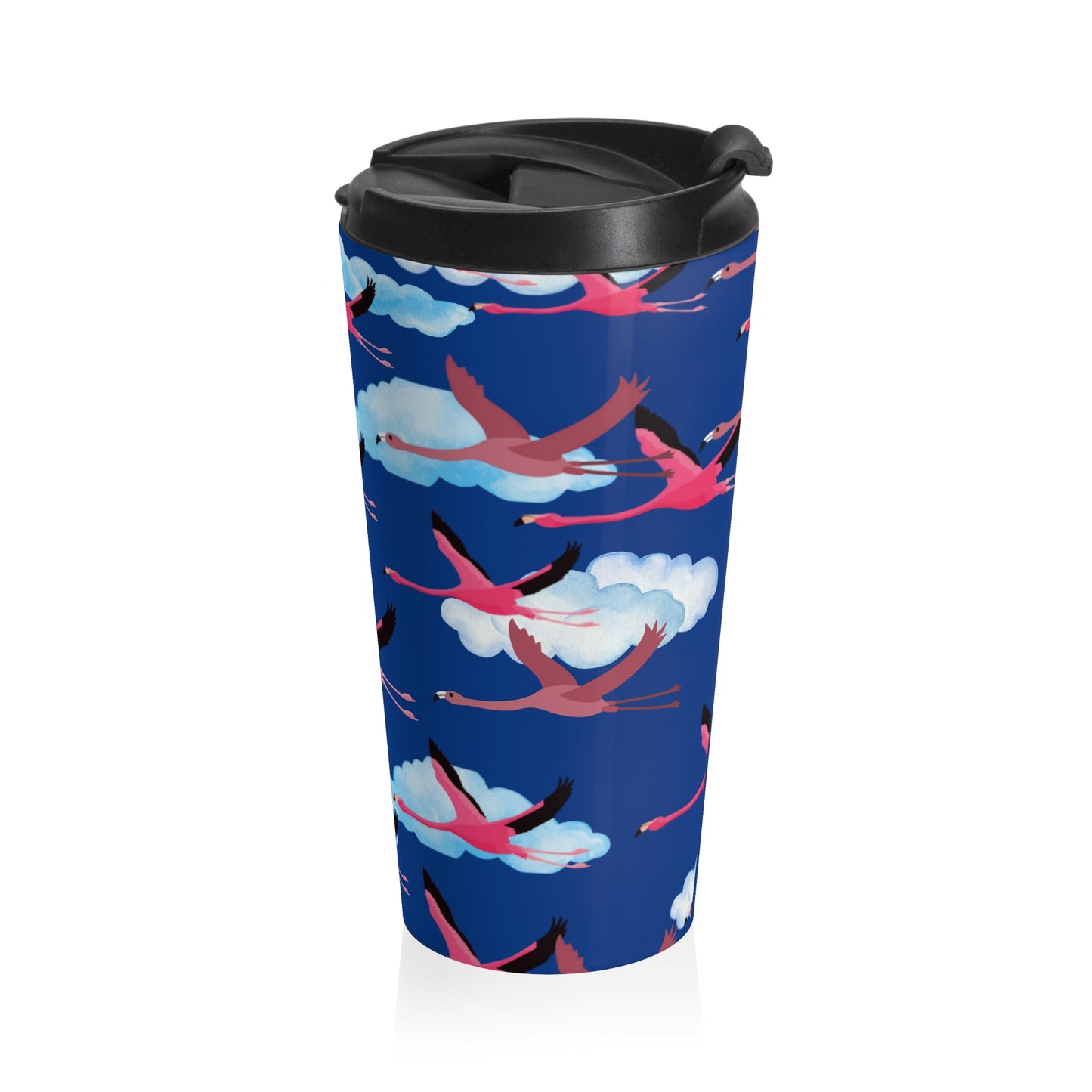 Flying Flamingo Pattern Stainless Steel Travel Mug (Blue) | Stylish Travel Tumbler | Perfect Gift for Animal Lovers, Nature Enthusiasts, or Travel Junkies