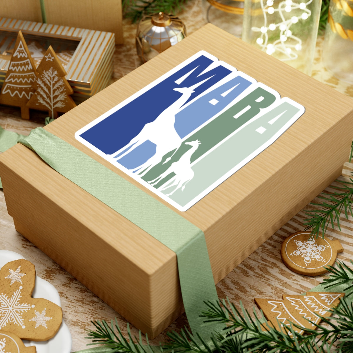 Safari Themed, Mummy and baby Giraffes, Masai Mara, Blue, Vibrant Kiss-Cut Stickers for Laptop, Scrapbooking, Gifts, Eco-Friendly Decor, Customizable Designs