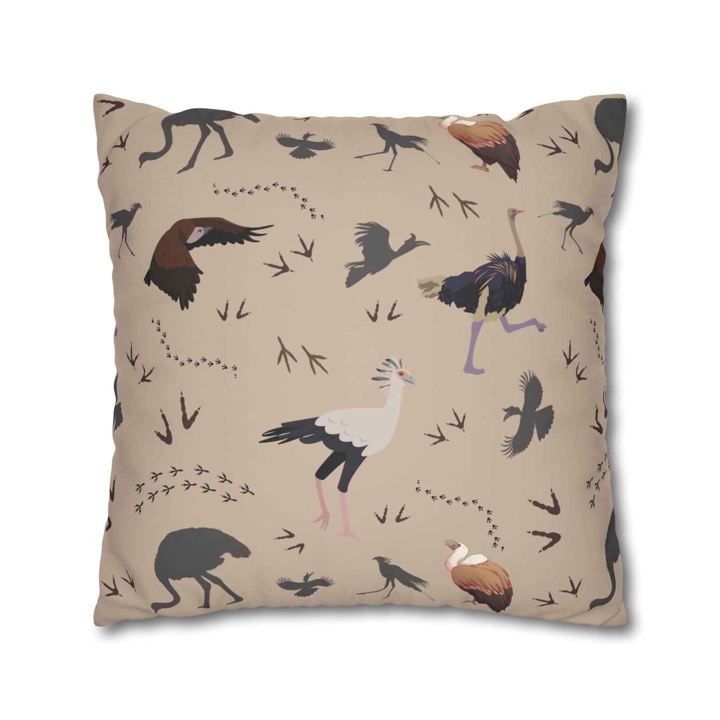 Safari Bird Lux Faux Suede Pillow Cover (Blush Clay) – 18" x 18" & 20" x 20"