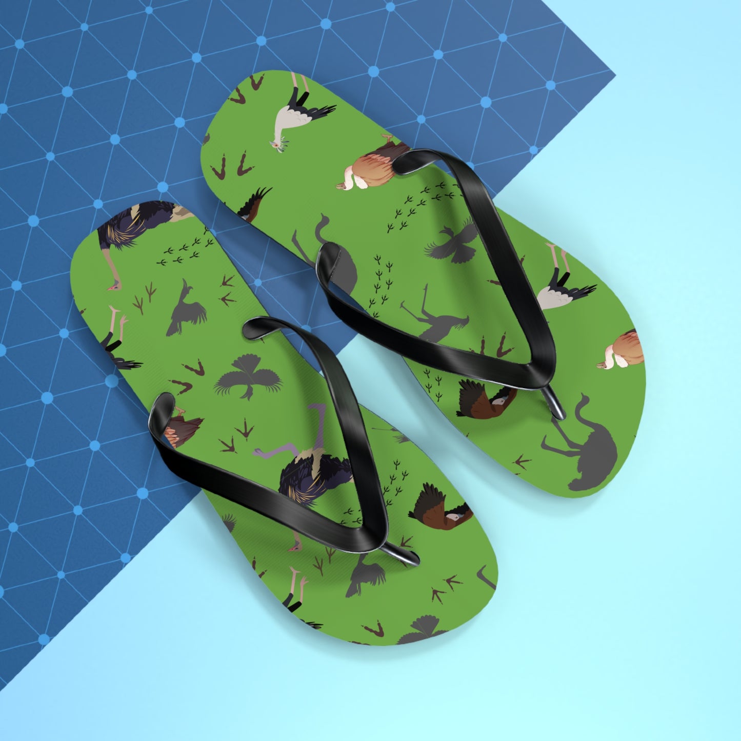 Safari Bird Print Flip Flops (Green), Summer Sandals, Beach Footwear, Vacation Essentials, Gift for Nature Lovers, Cute Outdoor Wear