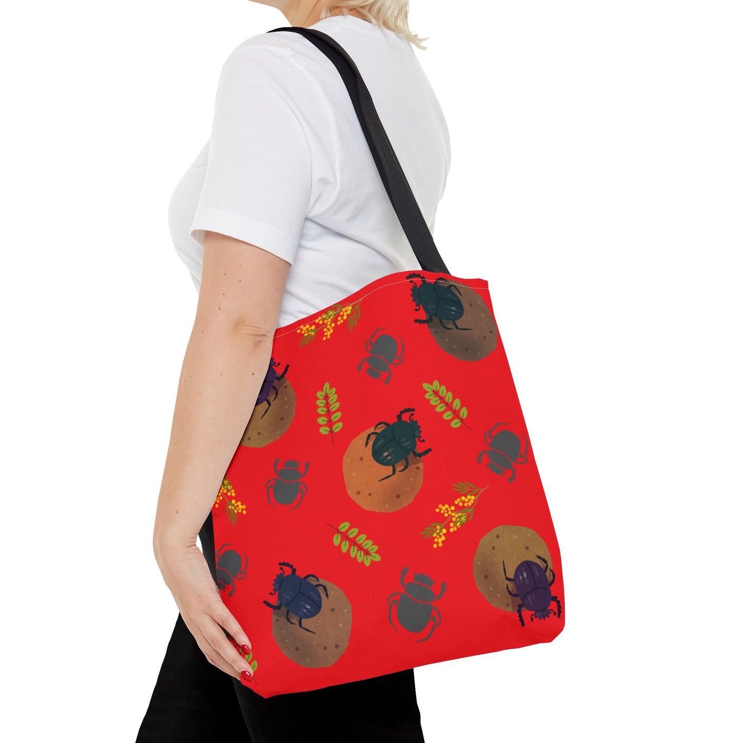 Whimsical Dung Beetle Tote Bag (Red), Perfect for Animal Lovers, Halloween, Eco-Friendly Bag, Gift for Pet Owners, Shopping Bag, Halloween Gift