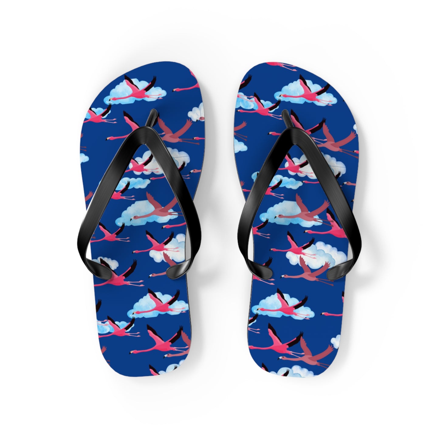 Flying Flamingo Print Flip Flops (Blue), Summer Sandals, Beach Footwear, Vacation Essentials, Gift for Nature Lovers, Cute Outdoor Wear