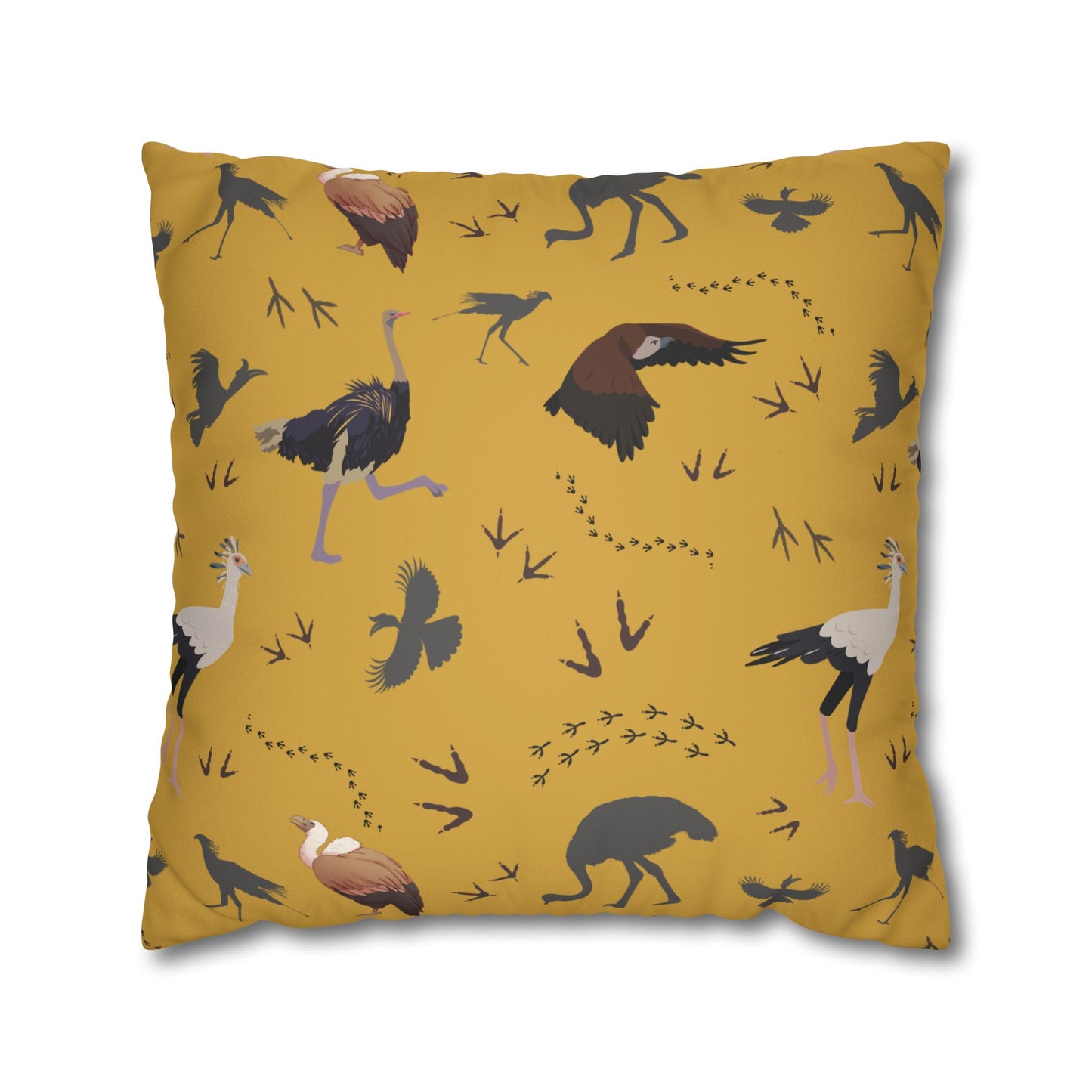 Safari Bird Lux Faux Suede Pillow Cover (Mustard) – 18" x 18" & 20" x 20"