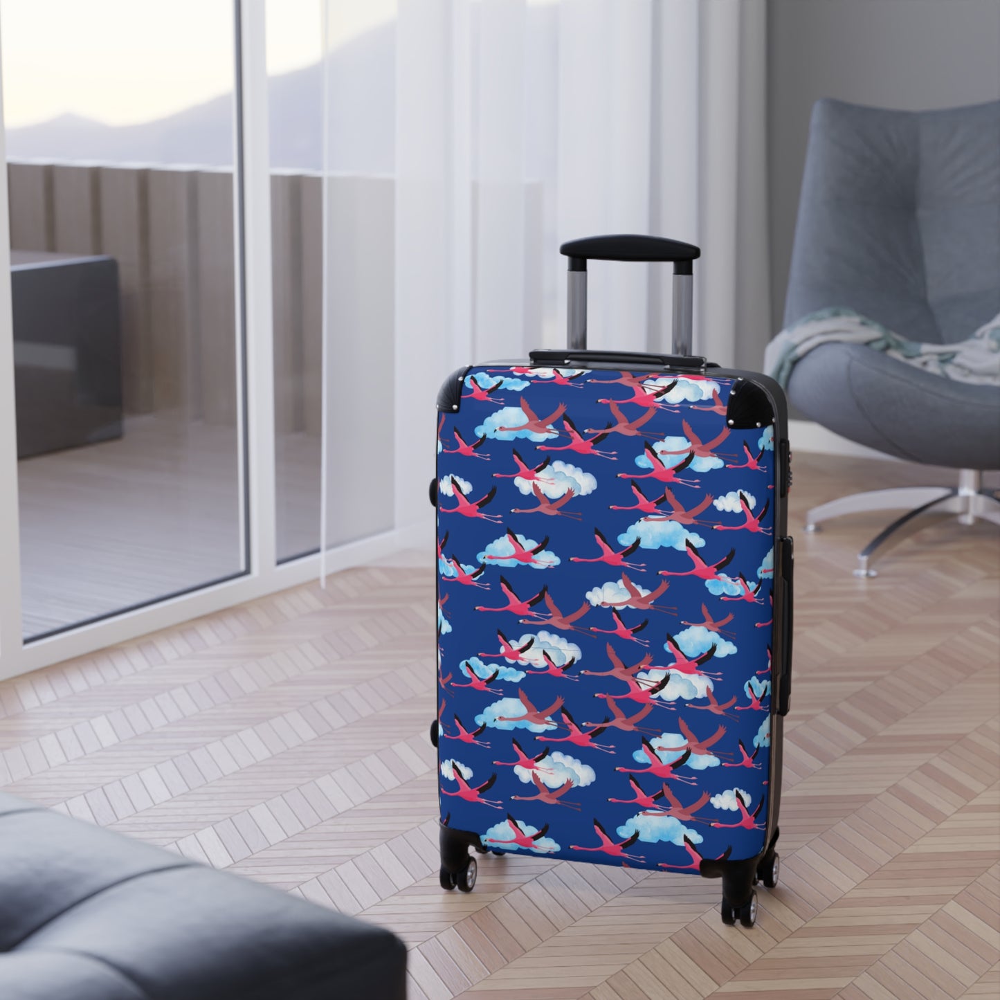 Stylish Flying Flamingo Travel Suitcase with Airplane Design, Luggage for Travelers, Custom Travel Bag, Vacation Essentials, Chic Carry-On