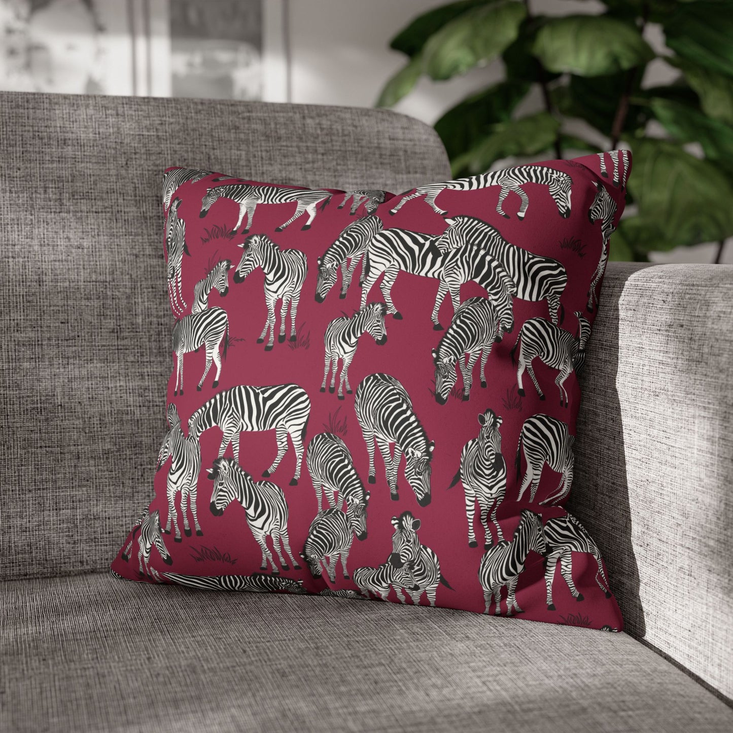 Zebra Herd Lux Faux Suede Throw Pillow Cover – 18" x 18" & 20" x 20" (Crimson Berry)