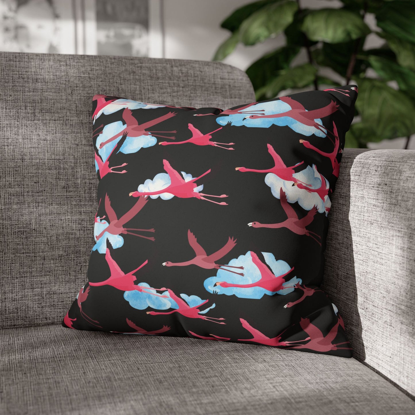 Flying Flamingo Lux Faux Suede Pillow Cover (Black) – 18" x 18" & 20" x 20"