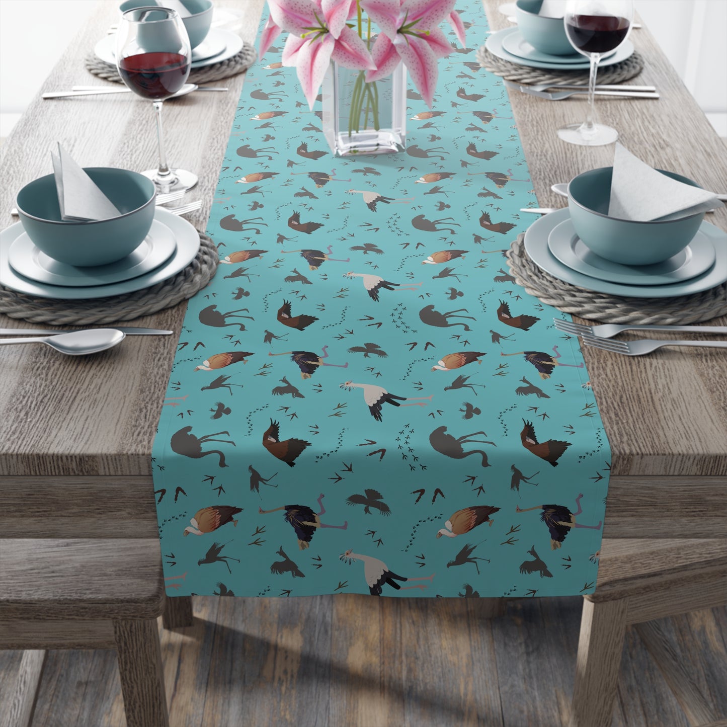 Table Runner - Safari Bird Print (Teal)
