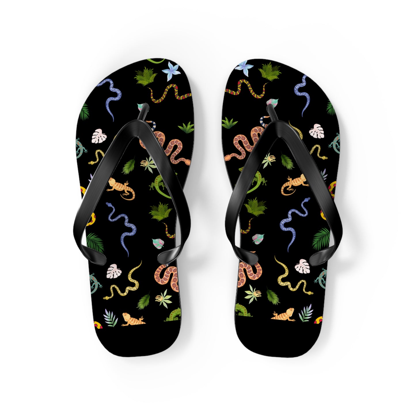 Dancing Reptile Print Flip Flops, Summer Sandals, Beach Footwear, Vacation Essentials, Gift for Nature Lovers, Cute Outdoor Wear