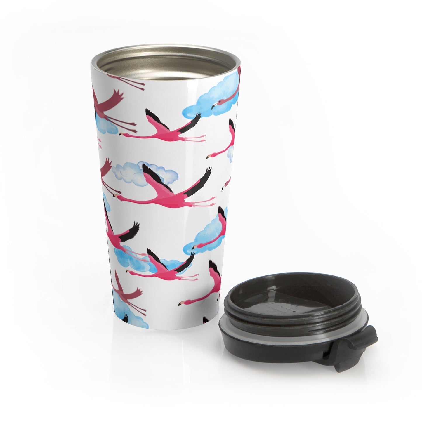 Flying Flamingo Pattern Stainless Steel Travel Mug | Stylish Travel Tumbler | Perfect Gift for Animal Lovers, Nature Enthusiasts, or Travel Junkies
