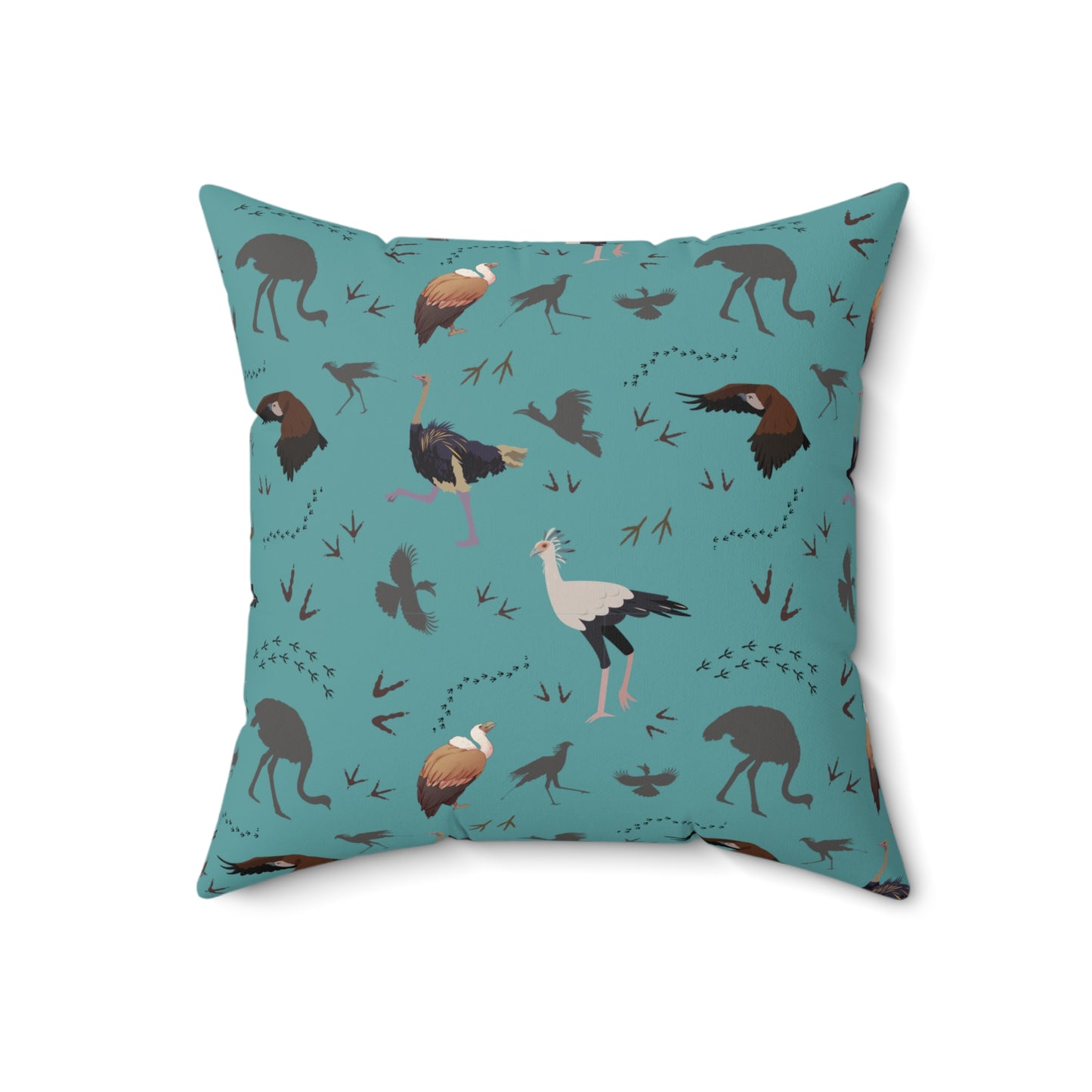 Safari Bird Print Lux Faux Suede Throw Pillow with Insert – 18" x 18" & 20" x 20" (Teal)