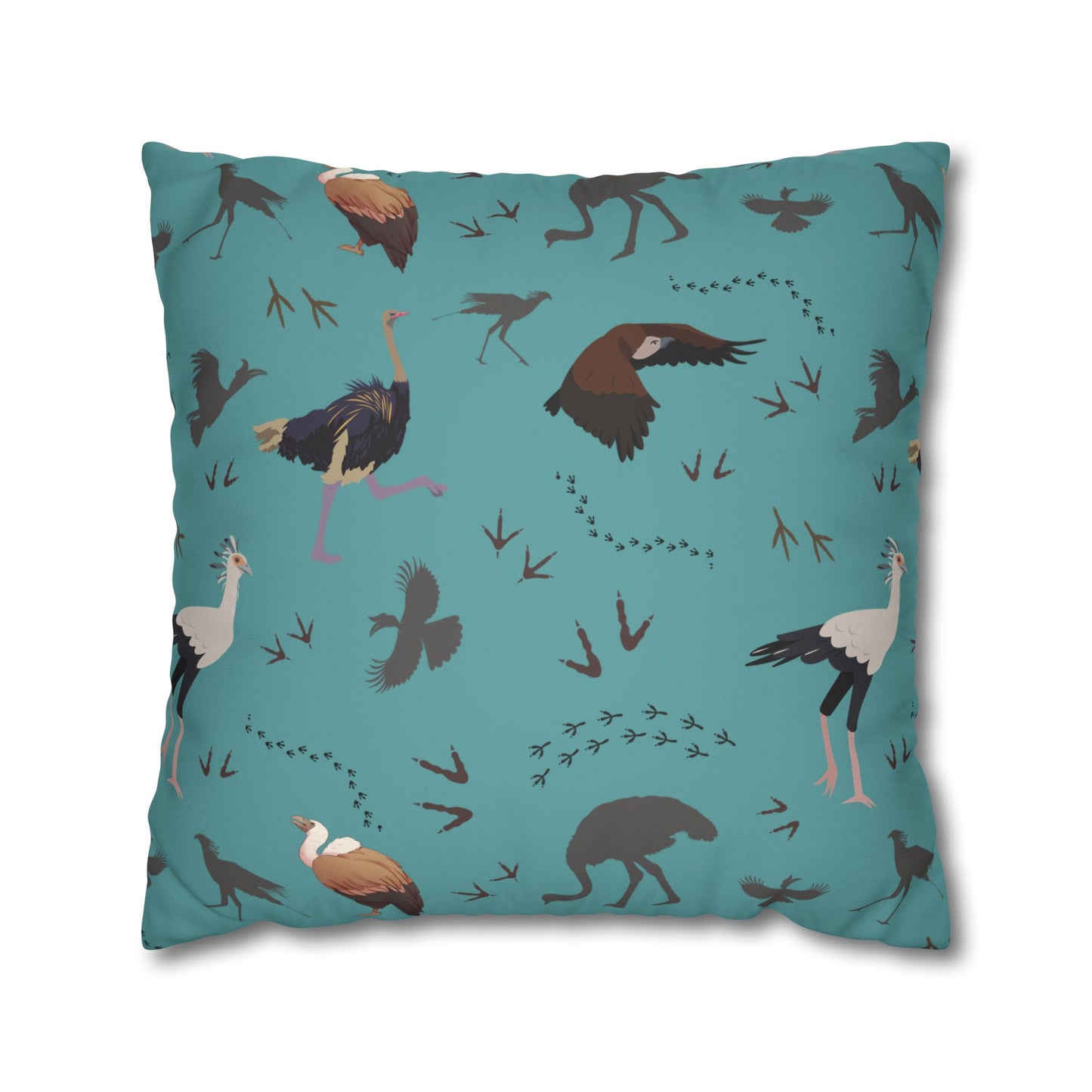 Safari Bird Lux Faux Suede Pillow Cover (Teal) – 18" x 18" & 20" x 20"