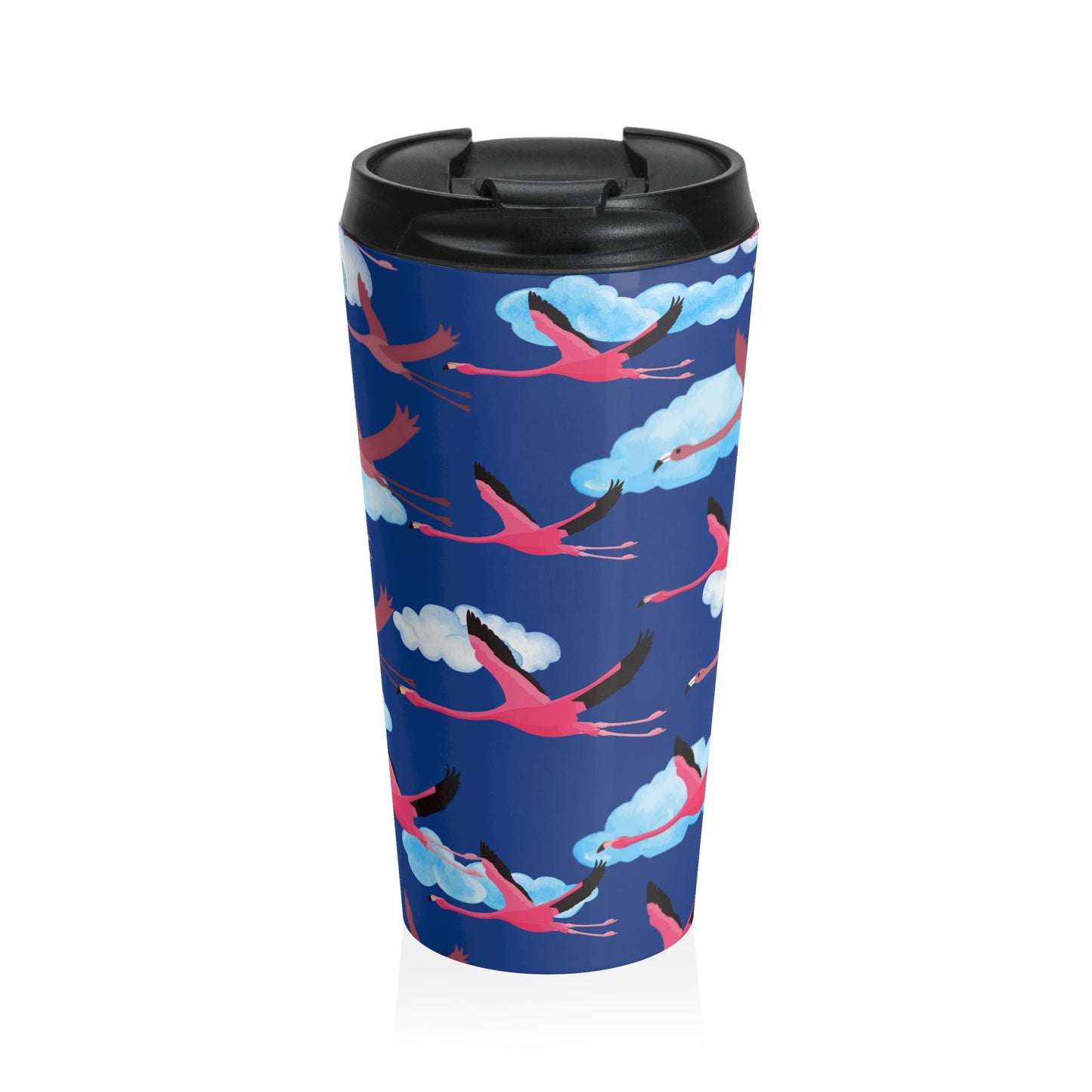 Flying Flamingo Pattern Stainless Steel Travel Mug (Blue) | Stylish Travel Tumbler | Perfect Gift for Animal Lovers, Nature Enthusiasts, or Travel Junkies