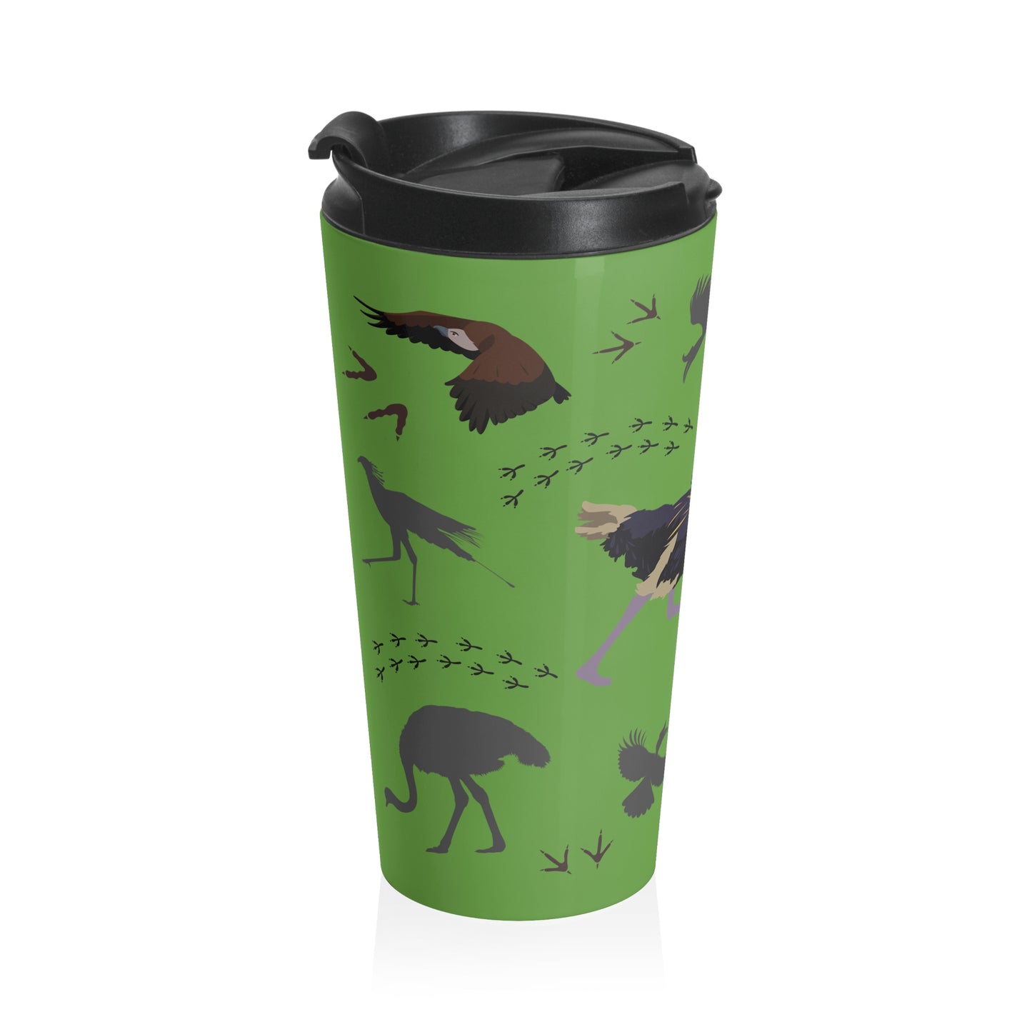 Safari Bird Pattern Stainless Steel Travel Mug (Green), Bird Lover Gift, Coffee Cup for Outdoor Adventures, Animal Prints, Eco-Friendly Travel Accessory