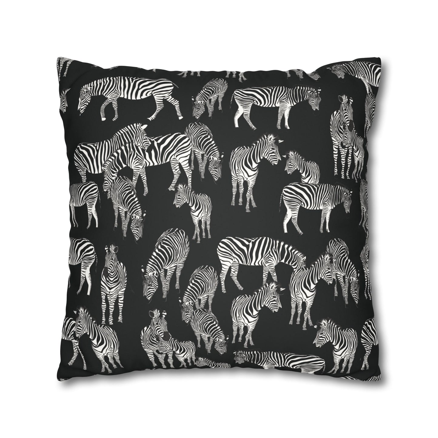 Zebra Herd Lux Faux Suede Throw Pillow Cover – 18" x 18" & 20" x 20" (Black)