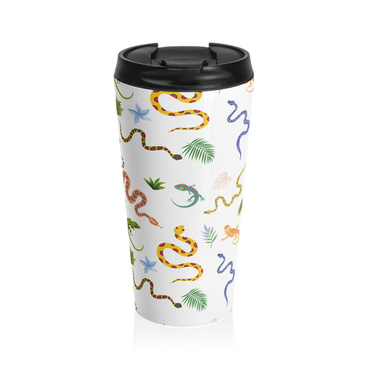 Dancing Reptile Pattern Stainless Steel Travel Mug | Stylish Travel Tumbler | Perfect Gift for Animal Lovers, Nature Enthusiasts, or Travel Junkies