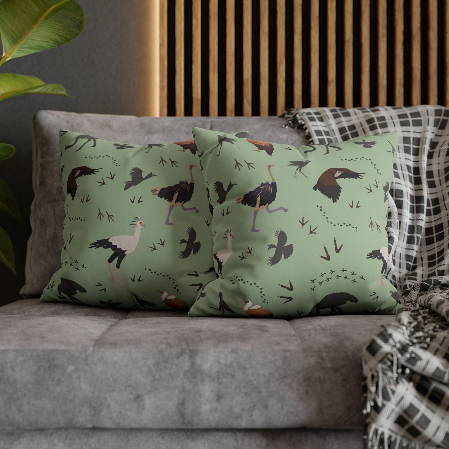 Safari Bird Lux Faux Suede Pillow Cover (Sage)– 18" x 18" & 20" x 20"